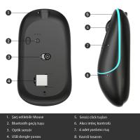 LECOO WS210 BLUETOOTH / WIRELESS 1600 DPI SİYAH MOUSE 2.4 GHZ / ŞARJLI