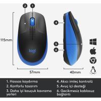 LOGITECH M191 KABLOSUZ 1000 DPI MAVİ MOUSE 910-005909