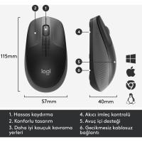 LOGITECH M191 KABLOSUZ 1000 DPI GRI MOUSE 910-005922